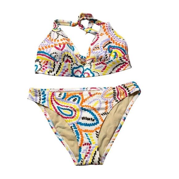 VS Victoria’s Secret Bikini Set Top Triangle Halter Floral Paisley white backgro - Picture 2 of 13